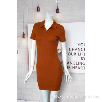 V-neck Slim T/R Rib Dresses For Women